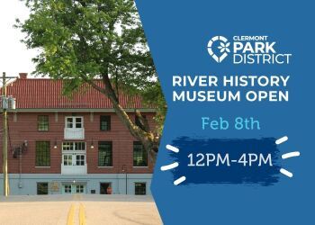 River History Museum with text that says River History Museum Open, Feb 8th, 12pm to 4pm